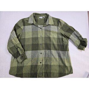 Liz Baker 2X Green Linen Blend Plaid Button-Up Shirt